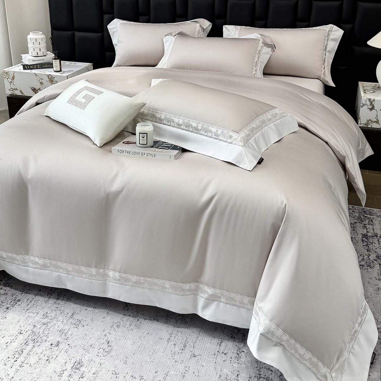 91家纺网 家纺一手货源 找家纺 2026新款A类贡缎长绒棉纯棉刺绣四件套-兰芙 兰芙-兰亭灰