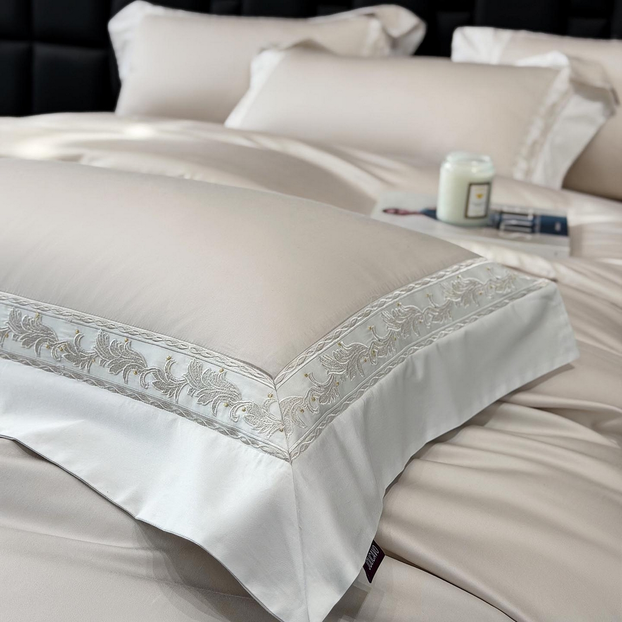 91家纺网 家纺一手货源 找家纺 2026新款A类贡缎长绒棉纯棉刺绣四件套-兰芙 兰芙-兰亭灰