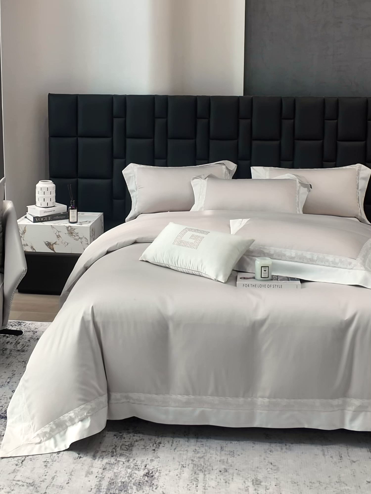 91家纺网 家纺一手货源 找家纺 2026新款A类贡缎长绒棉纯棉刺绣四件套-兰芙 兰芙-兰亭灰