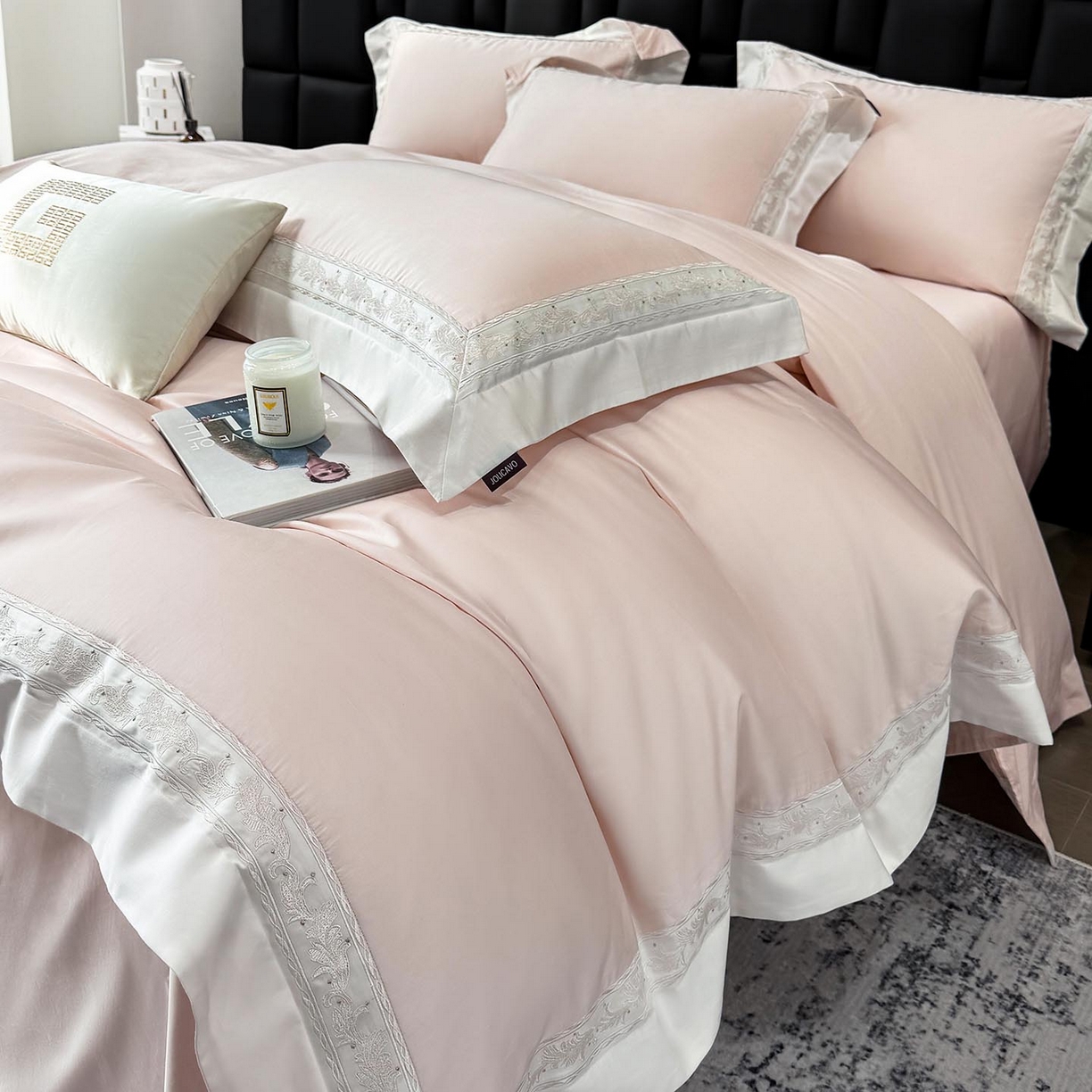 91家纺网 家纺一手货源 找家纺  2026新款A类贡缎长绒棉纯棉刺绣四件套-兰芙 兰芙-柔雪粉