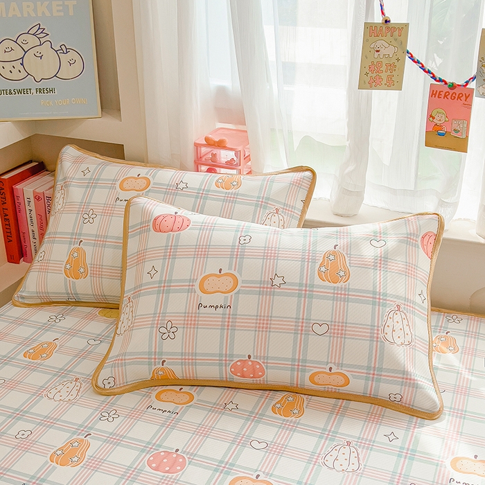 91家纺网 家纺一手货源 找家纺 莱米家纺 2026新款斜纹凉感床笠冰豆豆系列 小南瓜