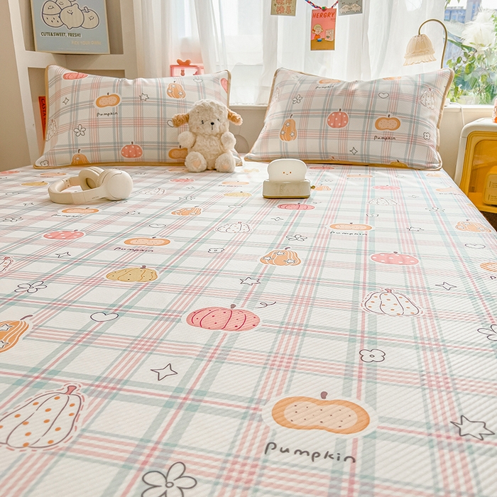 91家纺网 家纺一手货源 找家纺 莱米家纺 2026新款斜纹凉感床笠冰豆豆系列 小南瓜