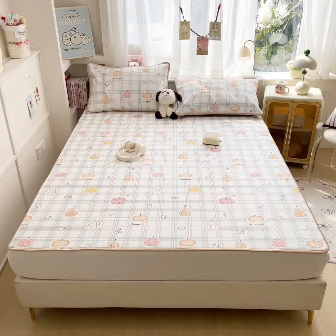 91家纺网 家纺一手货源 找家纺 莱米家纺 2026新款斜纹凉感床笠冰豆豆系列 小南瓜