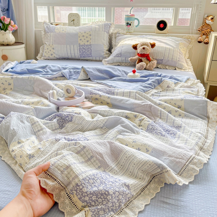 91家纺网 家纺一手货源 找家纺 （总）梦纤绒 2026新款云感皱皱纱花边款夏被夏凉被空调被四件套