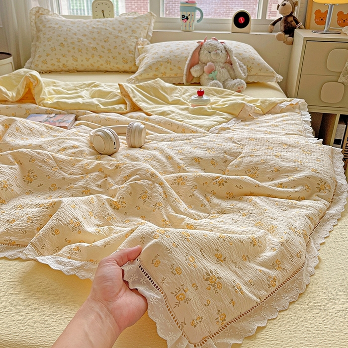 91家纺网 家纺一手货源 找家纺 （总）梦纤绒 2026新款云感皱皱纱花边款夏被夏凉被空调被四件套