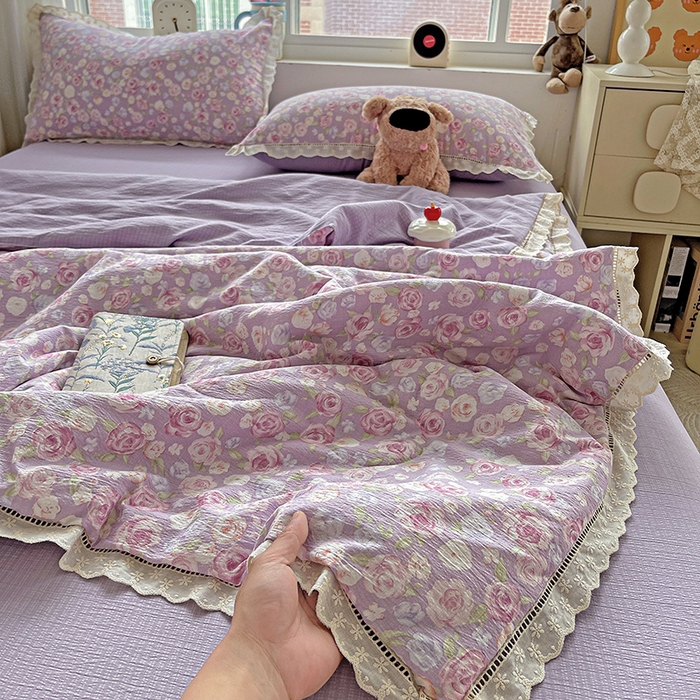 91家纺网 家纺一手货源 找家纺 （总）梦纤绒 2026新款云感皱皱纱花边款夏被夏凉被空调被四件套