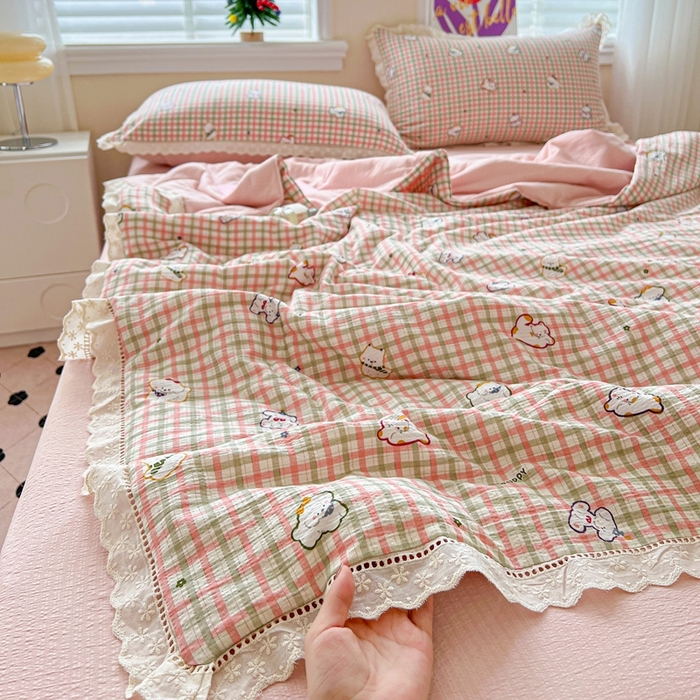 91家纺网 家纺一手货源 找家纺 （总）梦纤绒 2026新款云感皱皱纱花边款夏被夏凉被空调被四件套