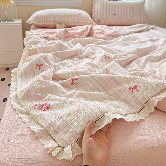 91家纺网 家纺一手货源 找家纺 （总）梦纤绒 2026新款云感皱皱纱花边款夏被夏凉被空调被四件套