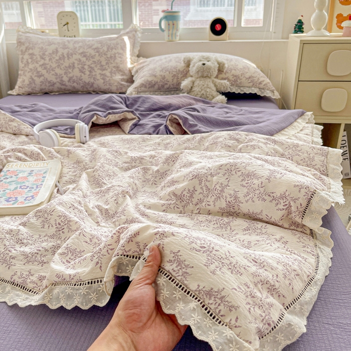 91家纺网 家纺一手货源 找家纺 （总）梦纤绒 2026新款云感皱皱纱花边款夏被夏凉被空调被四件套