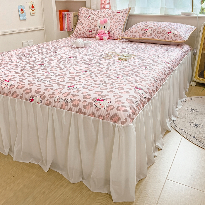 91家纺网 家纺一手货源 找家纺 莱米家纺 2026新款斜纹凉感床裙冰豆豆系列 豹纹小猫