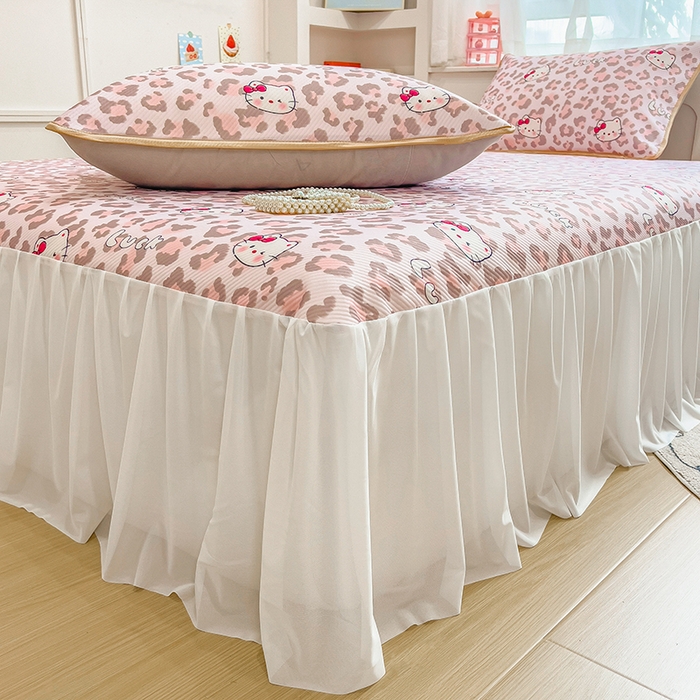 91家纺网 家纺一手货源 找家纺 莱米家纺 2026新款斜纹凉感床裙冰豆豆系列 豹纹小猫