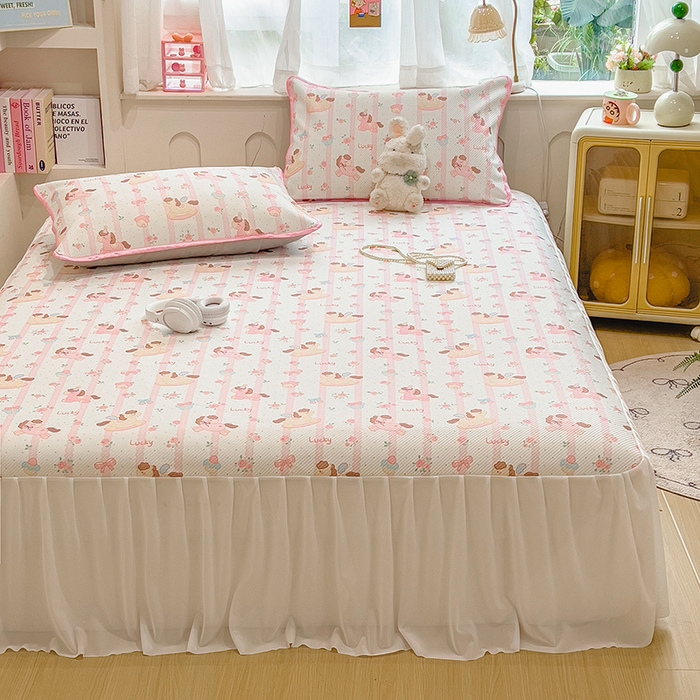 91家纺网 家纺一手货源 找家纺 莱米家纺 2026新款斜纹凉感床裙冰豆豆系列 彩色木马