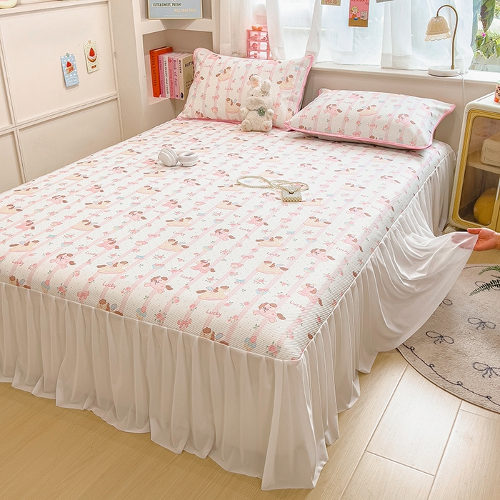 91家纺网 家纺一手货源 找家纺 莱米家纺 2026新款斜纹凉感床裙冰豆豆系列 彩色木马