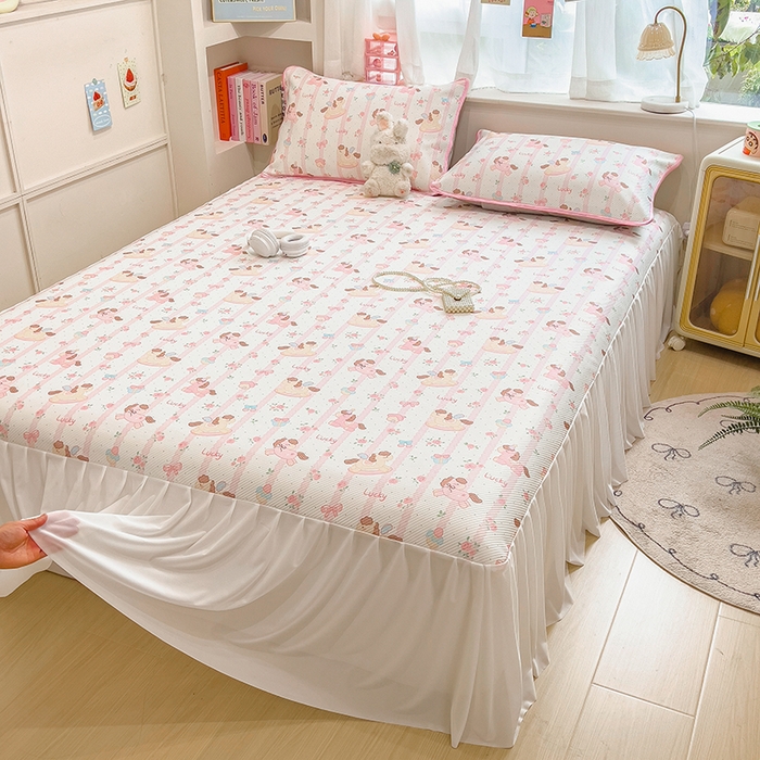 91家纺网 家纺一手货源 找家纺 莱米家纺 2026新款斜纹凉感床裙冰豆豆系列 彩色木马