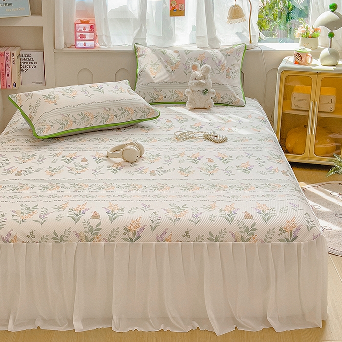 91家纺网 家纺一手货源 找家纺 莱米家纺 2026新款斜纹凉感床裙冰豆豆系列 从草集