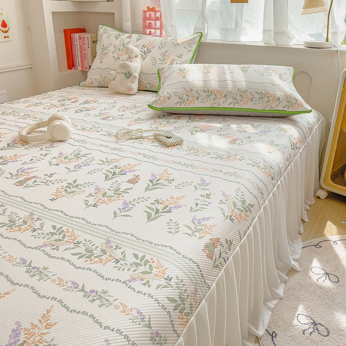 91家纺网 家纺一手货源 找家纺 莱米家纺 2026新款斜纹凉感床裙冰豆豆系列 从草集