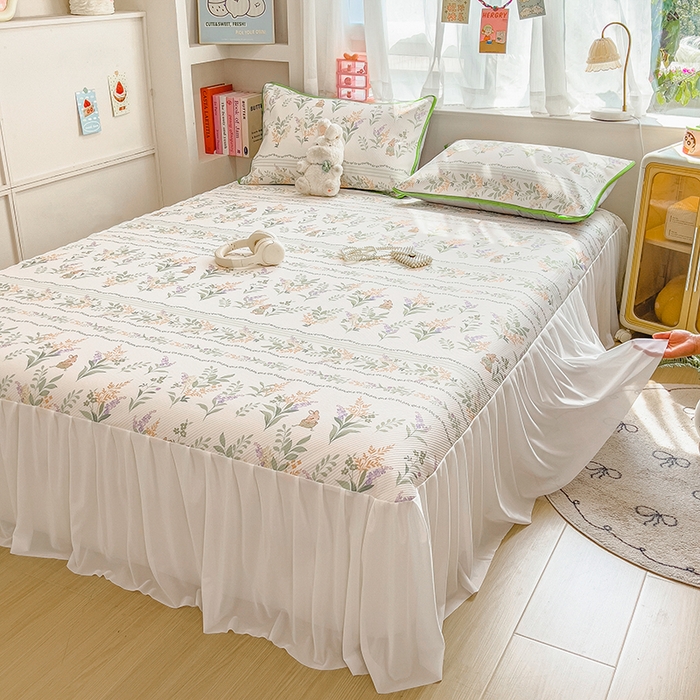 91家纺网 家纺一手货源 找家纺 莱米家纺 2026新款斜纹凉感床裙冰豆豆系列 从草集