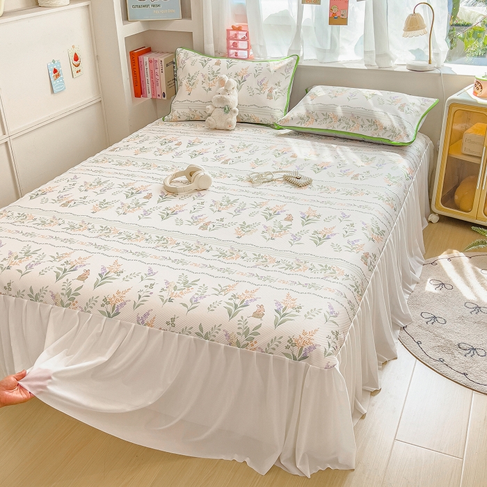 91家纺网 家纺一手货源 找家纺 莱米家纺 2026新款斜纹凉感床裙冰豆豆系列 从草集