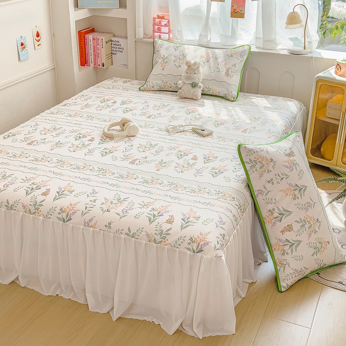 91家纺网 家纺一手货源 找家纺 莱米家纺 2026新款斜纹凉感床裙冰豆豆系列 从草集