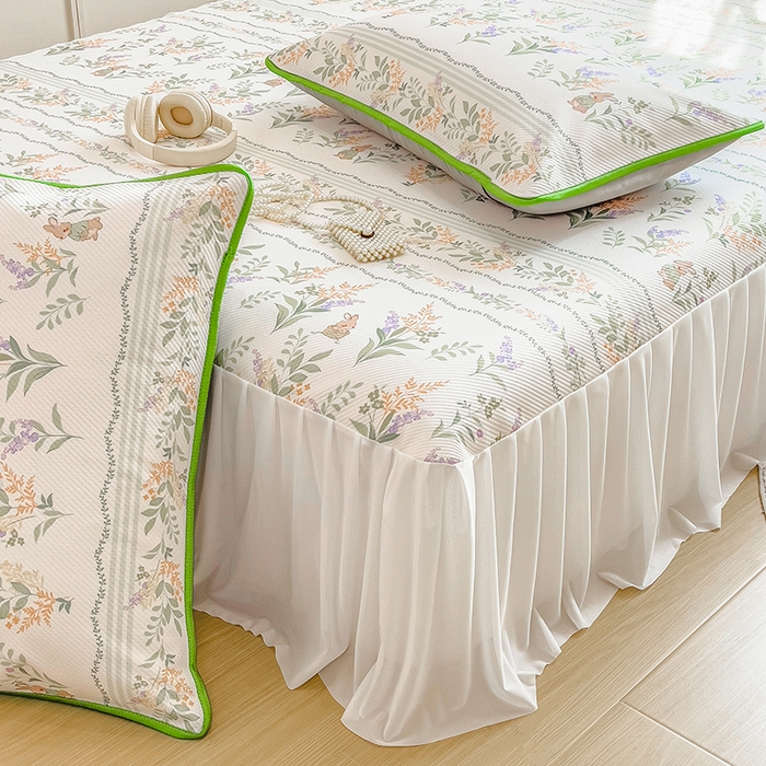 91家纺网 家纺一手货源 找家纺 莱米家纺 2026新款斜纹凉感床裙冰豆豆系列 从草集