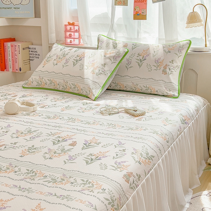 91家纺网 家纺一手货源 找家纺 莱米家纺 2026新款斜纹凉感床裙冰豆豆系列 从草集