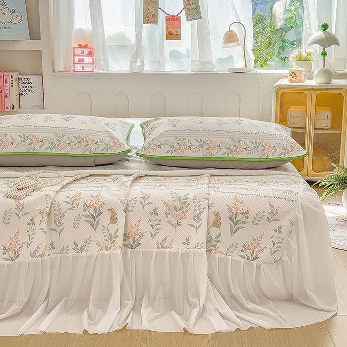 91家纺网 家纺一手货源 找家纺 莱米家纺 2026新款斜纹凉感床裙冰豆豆系列 从草集