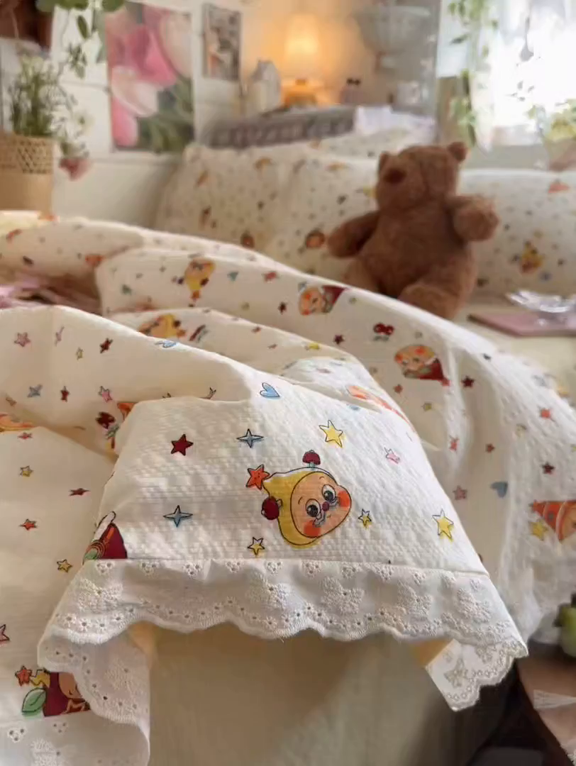 91家纺网 家纺一手货源 找家纺 （总）初念 2026新款泡芙纱全花边夏被四件套