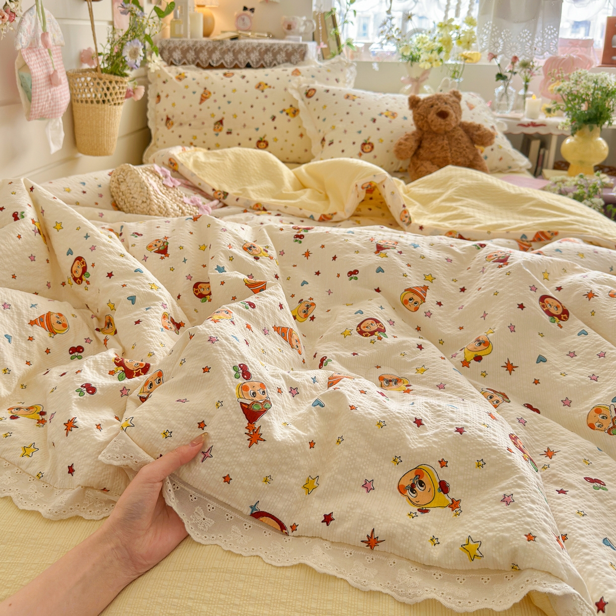 91家纺网 家纺一手货源 找家纺 （总）初念 2026新款泡芙纱全花边夏被四件套