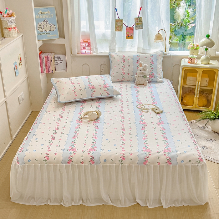 91家纺网 家纺一手货源 找家纺 莱米家纺 2026新款斜纹凉感床裙冰豆豆系列 花仙子