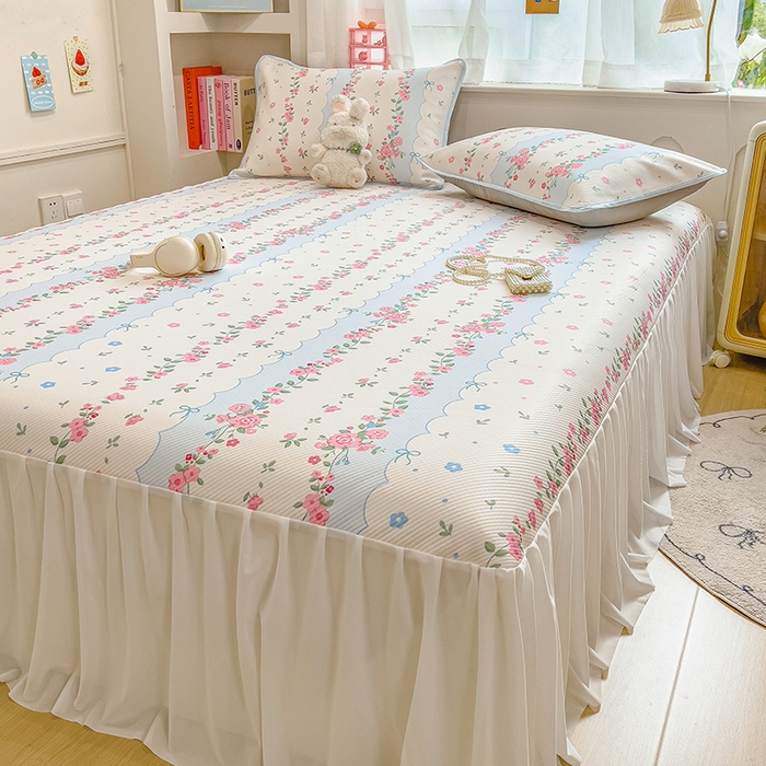 91家纺网 家纺一手货源 找家纺 莱米家纺 2026新款斜纹凉感床裙冰豆豆系列 花仙子