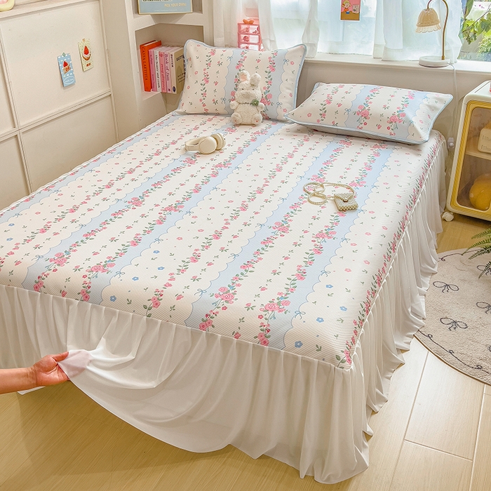 91家纺网 家纺一手货源 找家纺 莱米家纺 2026新款斜纹凉感床裙冰豆豆系列 花仙子