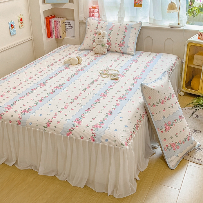 91家纺网 家纺一手货源 找家纺 莱米家纺 2026新款斜纹凉感床裙冰豆豆系列 花仙子