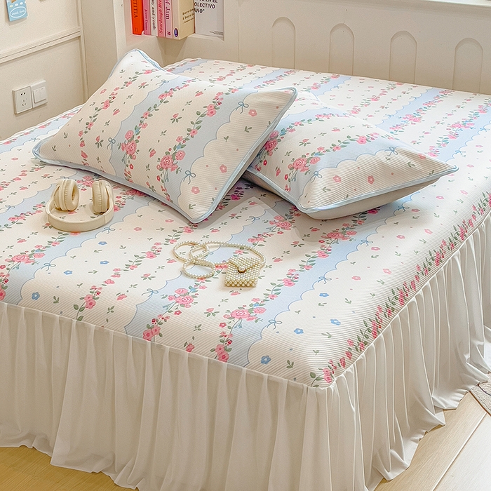 91家纺网 家纺一手货源 找家纺 莱米家纺 2026新款斜纹凉感床裙冰豆豆系列 花仙子