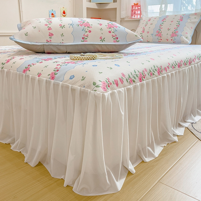 91家纺网 家纺一手货源 找家纺 莱米家纺 2026新款斜纹凉感床裙冰豆豆系列 花仙子