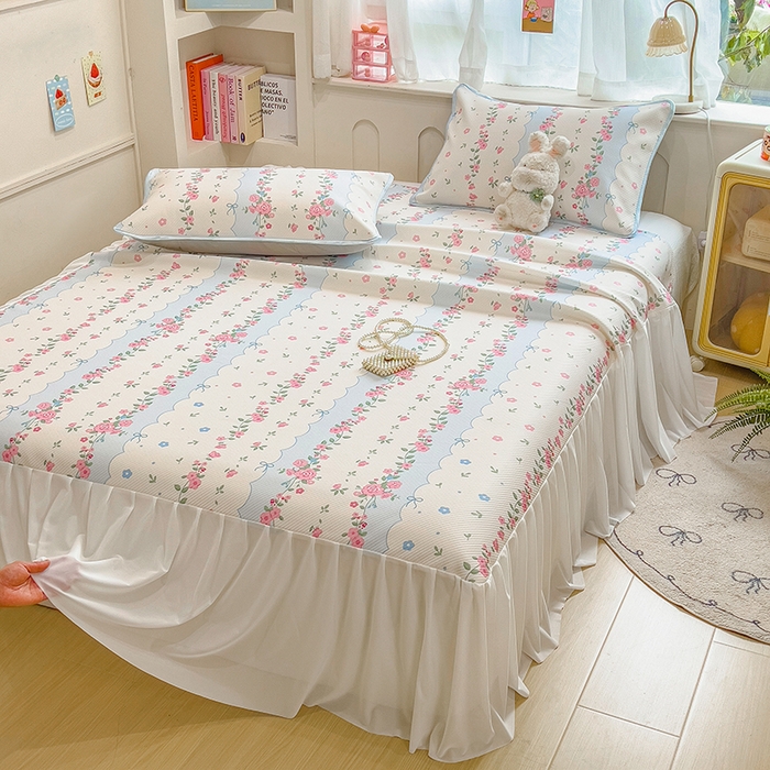 91家纺网 家纺一手货源 找家纺 莱米家纺 2026新款斜纹凉感床裙冰豆豆系列 花仙子