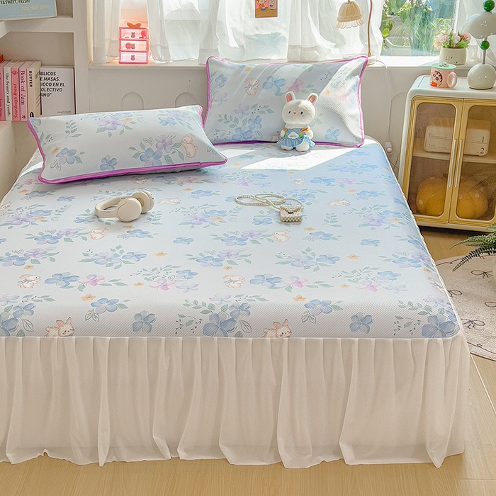 91家纺网 家纺一手货源 找家纺 莱米家纺 2026新款斜纹凉感床裙冰豆豆系列 兰花小兔