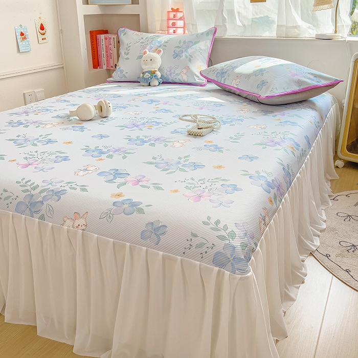 91家纺网 家纺一手货源 找家纺 莱米家纺 2026新款斜纹凉感床裙冰豆豆系列 兰花小兔