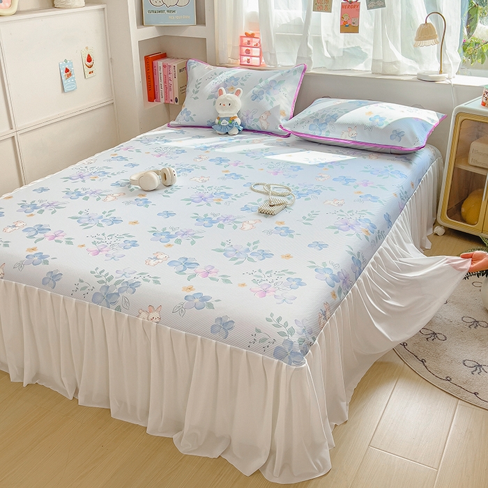 91家纺网 家纺一手货源 找家纺 莱米家纺 2026新款斜纹凉感床裙冰豆豆系列 兰花小兔