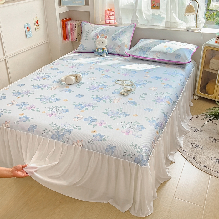 91家纺网 家纺一手货源 找家纺 莱米家纺 2026新款斜纹凉感床裙冰豆豆系列 兰花小兔