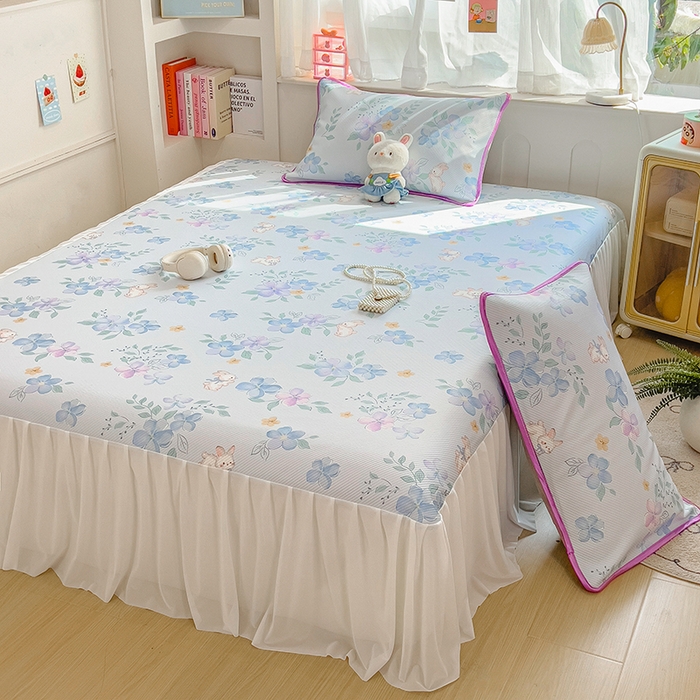 91家纺网 家纺一手货源 找家纺 莱米家纺 2026新款斜纹凉感床裙冰豆豆系列 兰花小兔