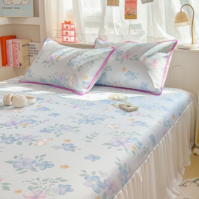 91家纺网 家纺一手货源 找家纺 莱米家纺 2026新款斜纹凉感床裙冰豆豆系列 兰花小兔