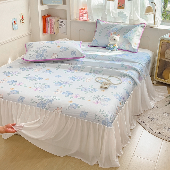 91家纺网 家纺一手货源 找家纺 莱米家纺 2026新款斜纹凉感床裙冰豆豆系列 兰花小兔