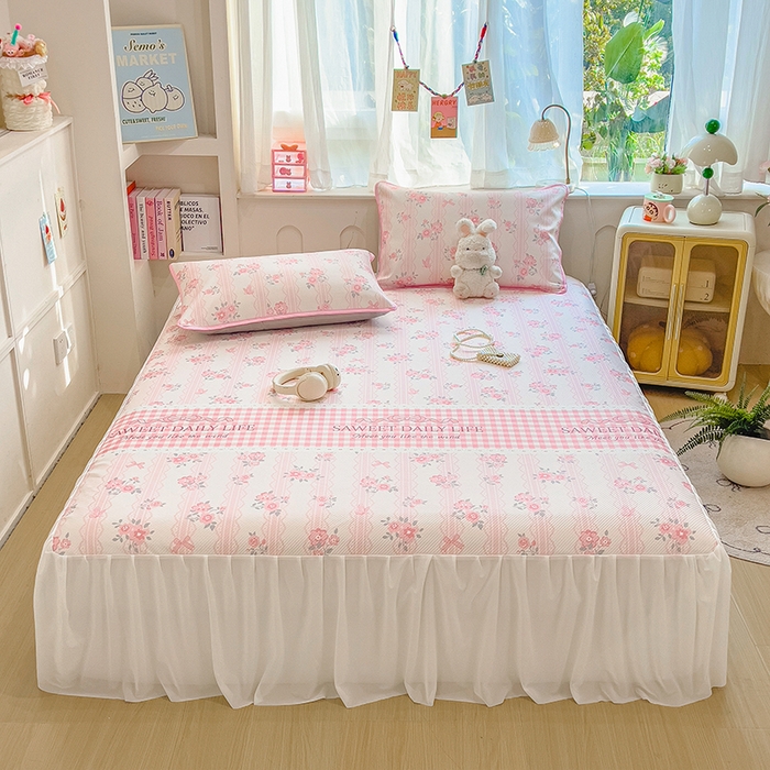 91家纺网 家纺一手货源 找家纺 莱米家纺 2026新款斜纹凉感床裙冰豆豆系列 浪漫花语