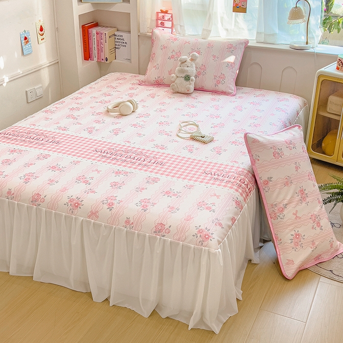 91家纺网 家纺一手货源 找家纺 莱米家纺 2026新款斜纹凉感床裙冰豆豆系列 浪漫花语