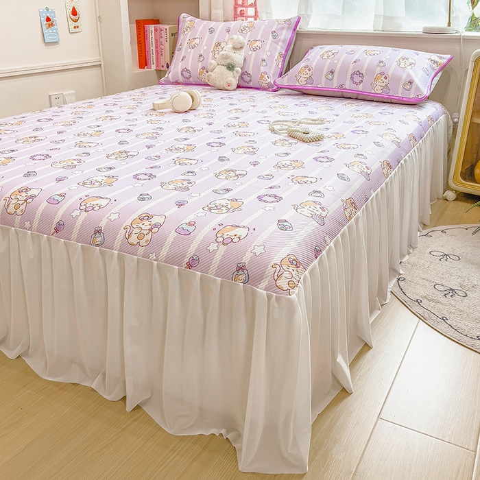 91家纺网 家纺一手货源 找家纺 莱米家纺 2026新款斜纹凉感床裙冰豆豆系列 猫猫宴会