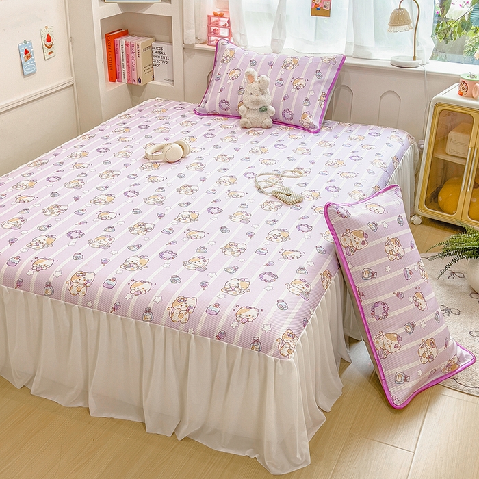 91家纺网 家纺一手货源 找家纺 莱米家纺 2026新款斜纹凉感床裙冰豆豆系列 猫猫宴会