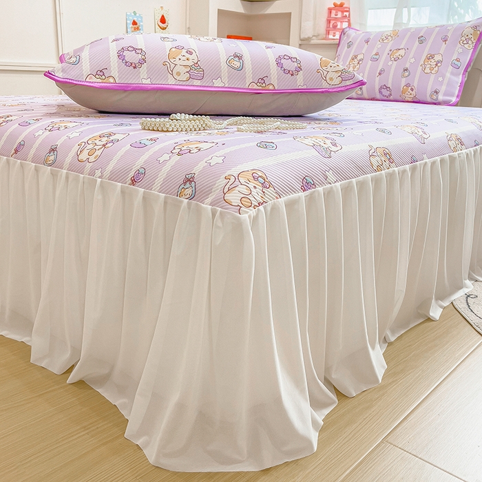 91家纺网 家纺一手货源 找家纺 莱米家纺 2026新款斜纹凉感床裙冰豆豆系列 猫猫宴会