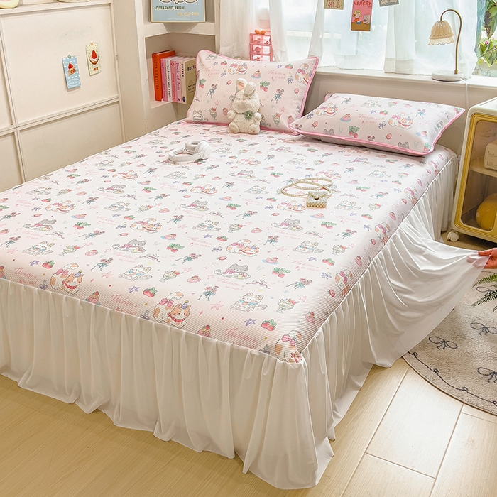 91家纺网 家纺一手货源 找家纺 莱米家纺 2026新款斜纹凉感床裙冰豆豆系列 猫咪乐园