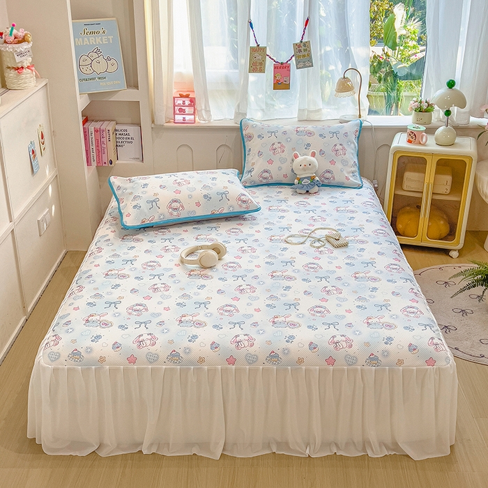 91家纺网 家纺一手货源 找家纺 莱米家纺 2026新款斜纹凉感床裙冰豆豆系列 萌宠甜兔