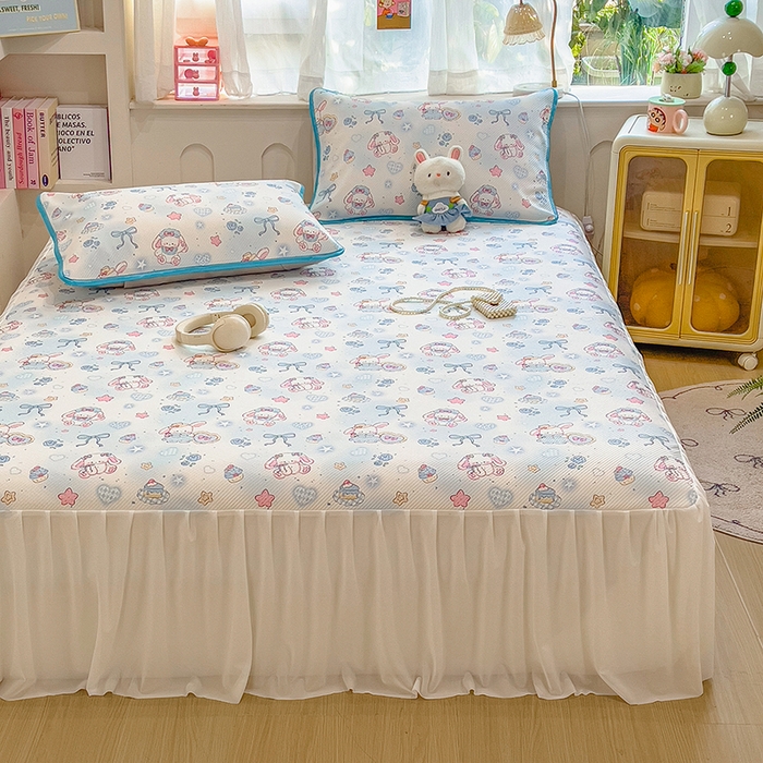 91家纺网 家纺一手货源 找家纺 莱米家纺 2026新款斜纹凉感床裙冰豆豆系列 萌宠甜兔